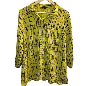 John Mark Womens Yellow And Black Button Down Size Medium Art‎ to Wear Lagenlook